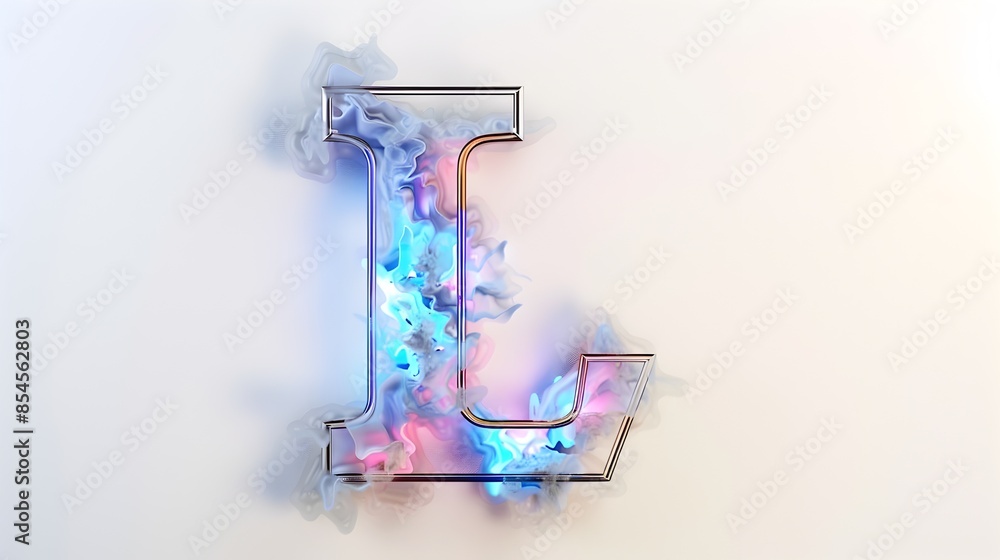 Obraz premium Luminous Neon Water Vapor Forming the Letter L with Graffiti-Inspired Aesthetic on White Background
