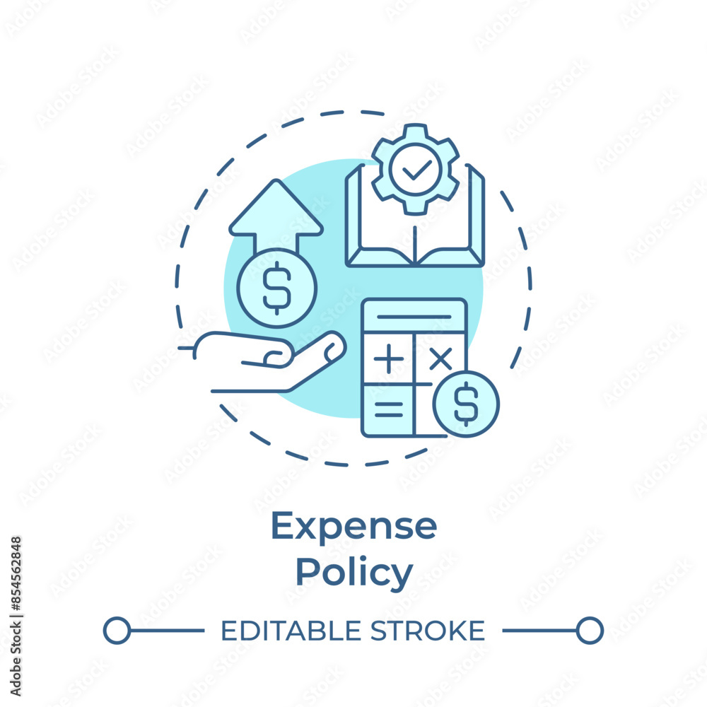 Expense policy soft blue concept icon. Spend management, regulatory compliance. Round shape line illustration. Abstract idea. Graphic design. Easy to use in infographic, presentation Expense policy soft blue concept icon. Spend management, regulatory compliance. Round shape line illustration. Abstract idea. Graphic design. Easy to use in infographic, presentation