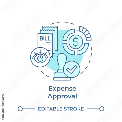 Expense approval soft blue concept icon. Budget planning, company funds. Regulatory compliance. Round shape line illustration. Abstract idea. Graphic design. Easy to use in infographic, presentation