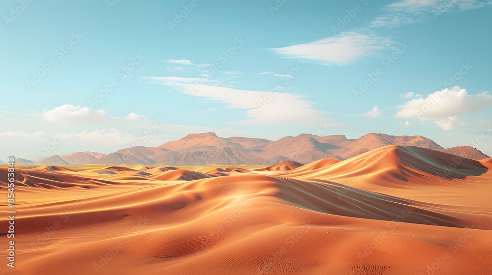 Naklejka premium Realistic desert landscape. Beautiful view on realistic sand dunes. Made with generative ai