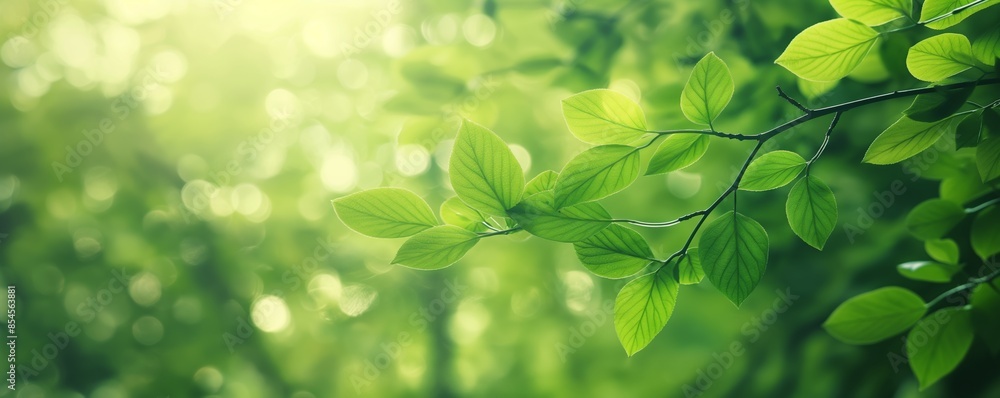 Fresh Green Leaves on Sunlit Branch. Nature Background with Lush Greenery Fresh Green Leaves on Sunlit Branch. Nature Background with Lush Greenery