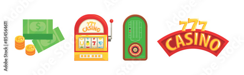Casino Game Object and Element Colorful Vector Set