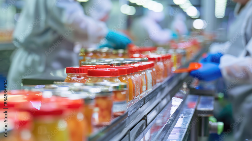 Workers in Motion at Manufacturing Plant. Preparing and Packing Food for International Distribution Workers in Motion at Manufacturing Plant. Preparing and Packing Food for International Distribution
