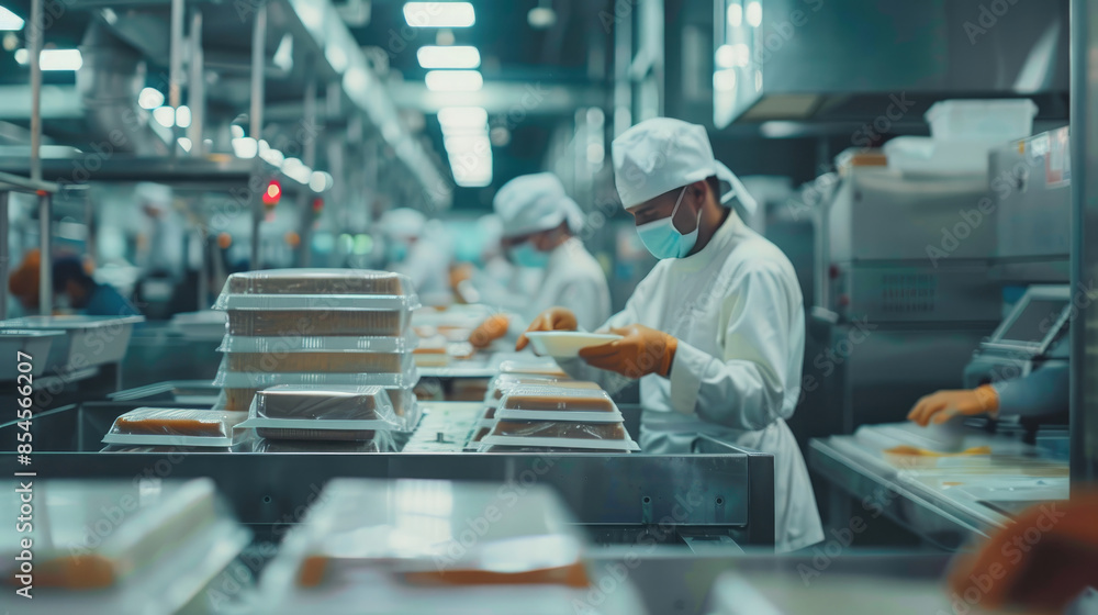 Workers in Motion at Manufacturing Plant. Preparing and Packing Food for International Distribution Workers in Motion at Manufacturing Plant. Preparing and Packing Food for International Distribution