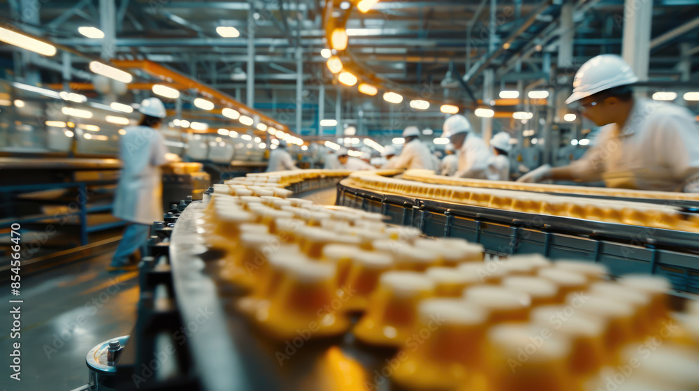 Workers in Motion at Manufacturing Plant. Preparing and Packing Food for International Distribution Workers in Motion at Manufacturing Plant. Preparing and Packing Food for International Distribution