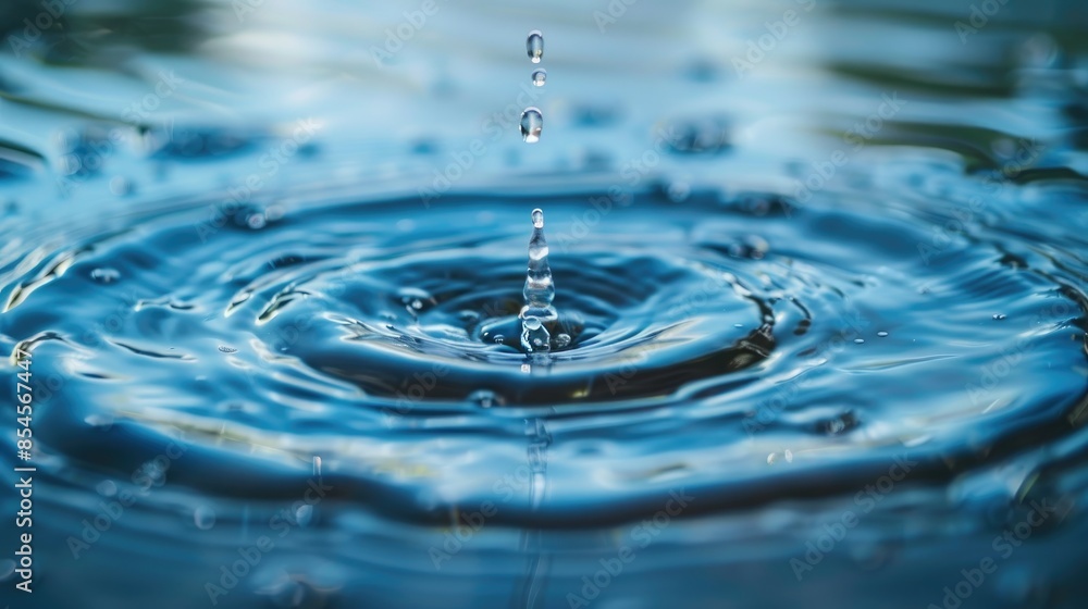 Close up shot of a water droplet creating ripples on a calm surface, capturing the beauty and tranquility of natural water movements. Close up shot of a water droplet creating ripples on a calm surface, capturing the beauty and tranquility of natural water movements.
