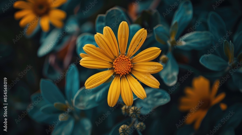 Yellow bloom positioned at the center of the frame Yellow bloom positioned at the center of the frame