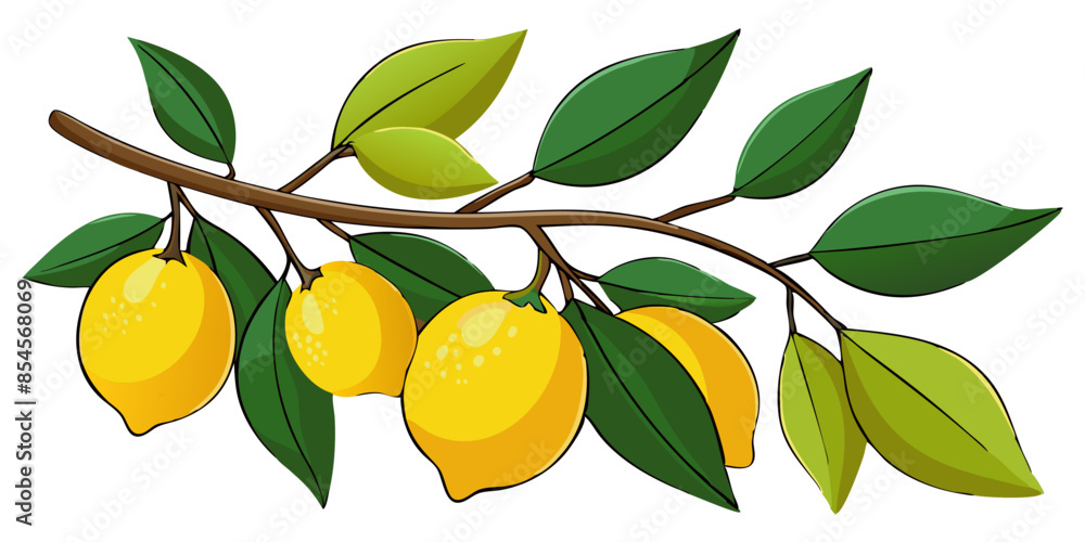 lemon on branch with leaves isolated on white lemon on branch with leaves isolated on white