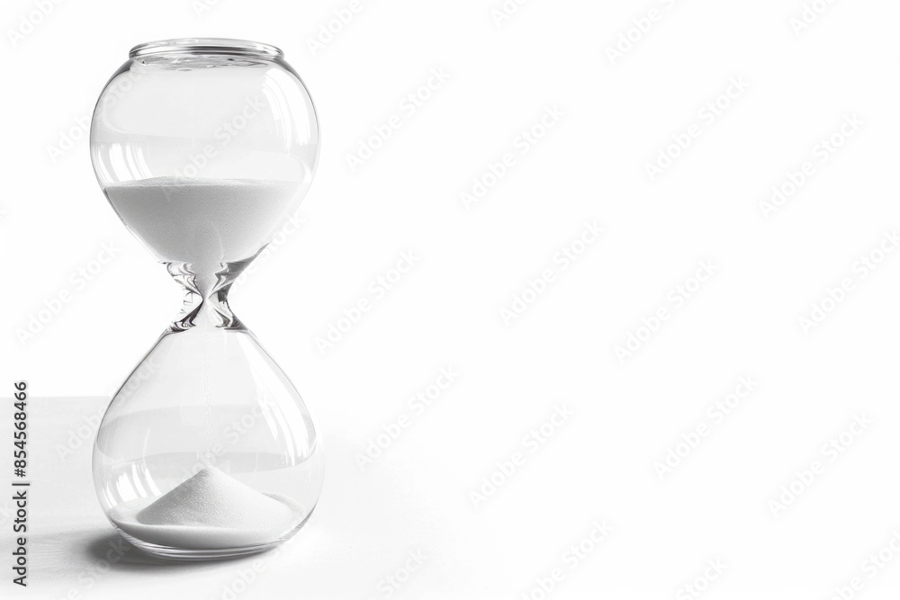 Time is Running Out. Hourglass Countdown to Deadline with Sand Flowing, Clock and Timer in Isolated White Background Time is Running Out. Hourglass Countdown to Deadline with Sand Flowing, Clock and Timer in Isolated White Background