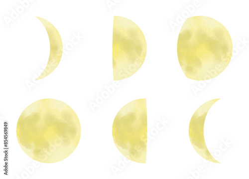 月の満ち欠けの手書きイラスト_Phases of the moon (hand-drawn illustration)