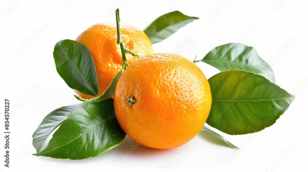 Orange with leaves isolated on a white background