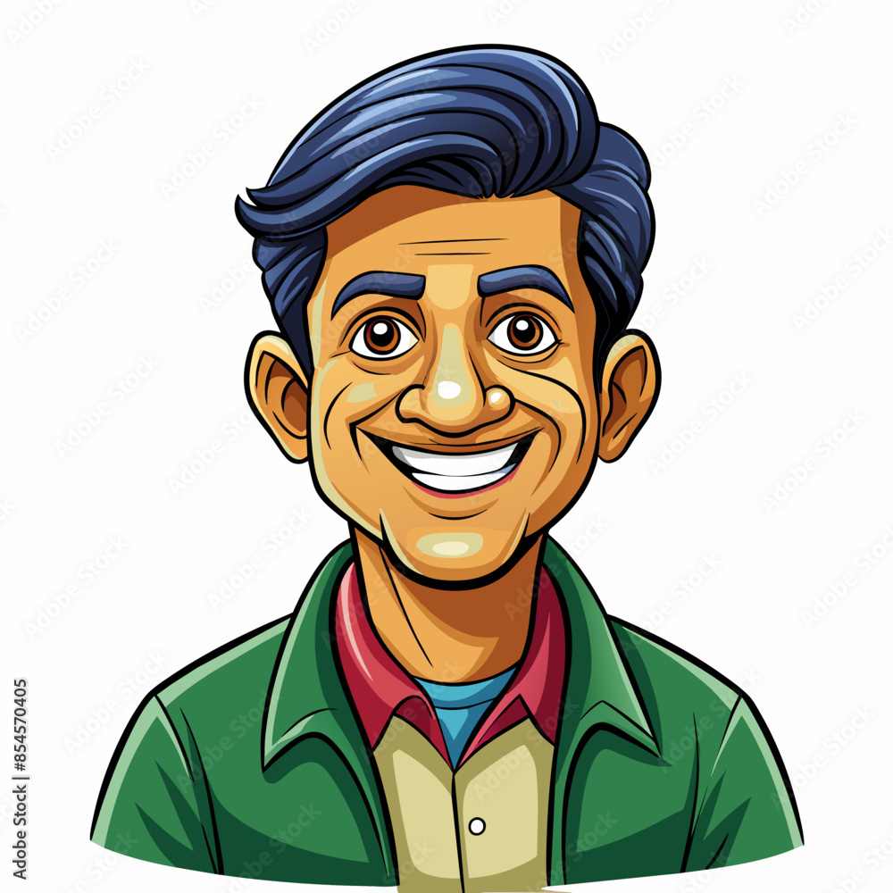 Avatar of a smiling indian man on a white background. His head and body face forward. He is dressed casually. Avatar of a smiling indian man on a white background. His head and body face forward. He is dressed casually.