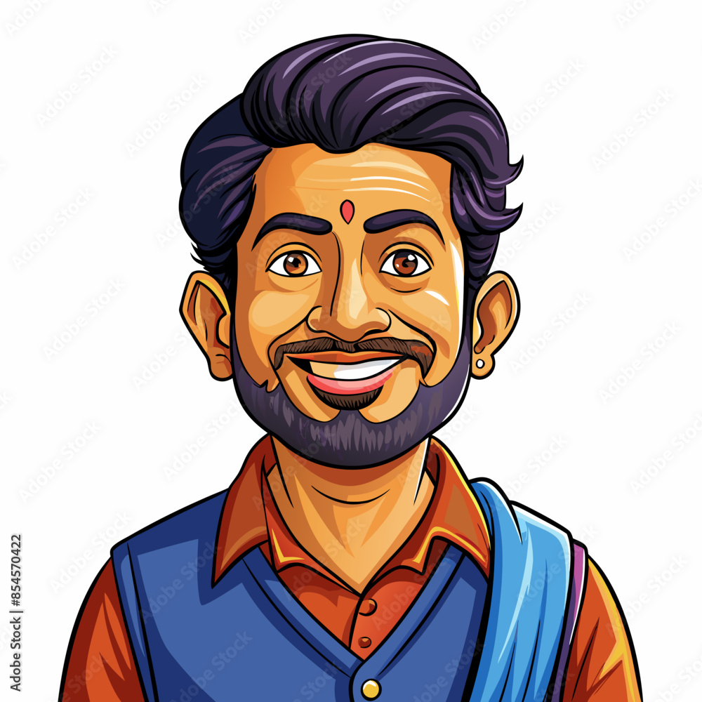 Avatar of a smiling indian man on a white background. His head and body face forward. He is dressed casually. Avatar of a smiling indian man on a white background. His head and body face forward. He is dressed casually.