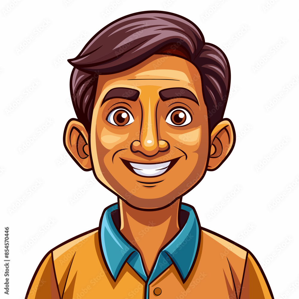 Avatar of a smiling indian man on a white background. His head and body face forward. He is dressed casually. Avatar of a smiling indian man on a white background. His head and body face forward. He is dressed casually.