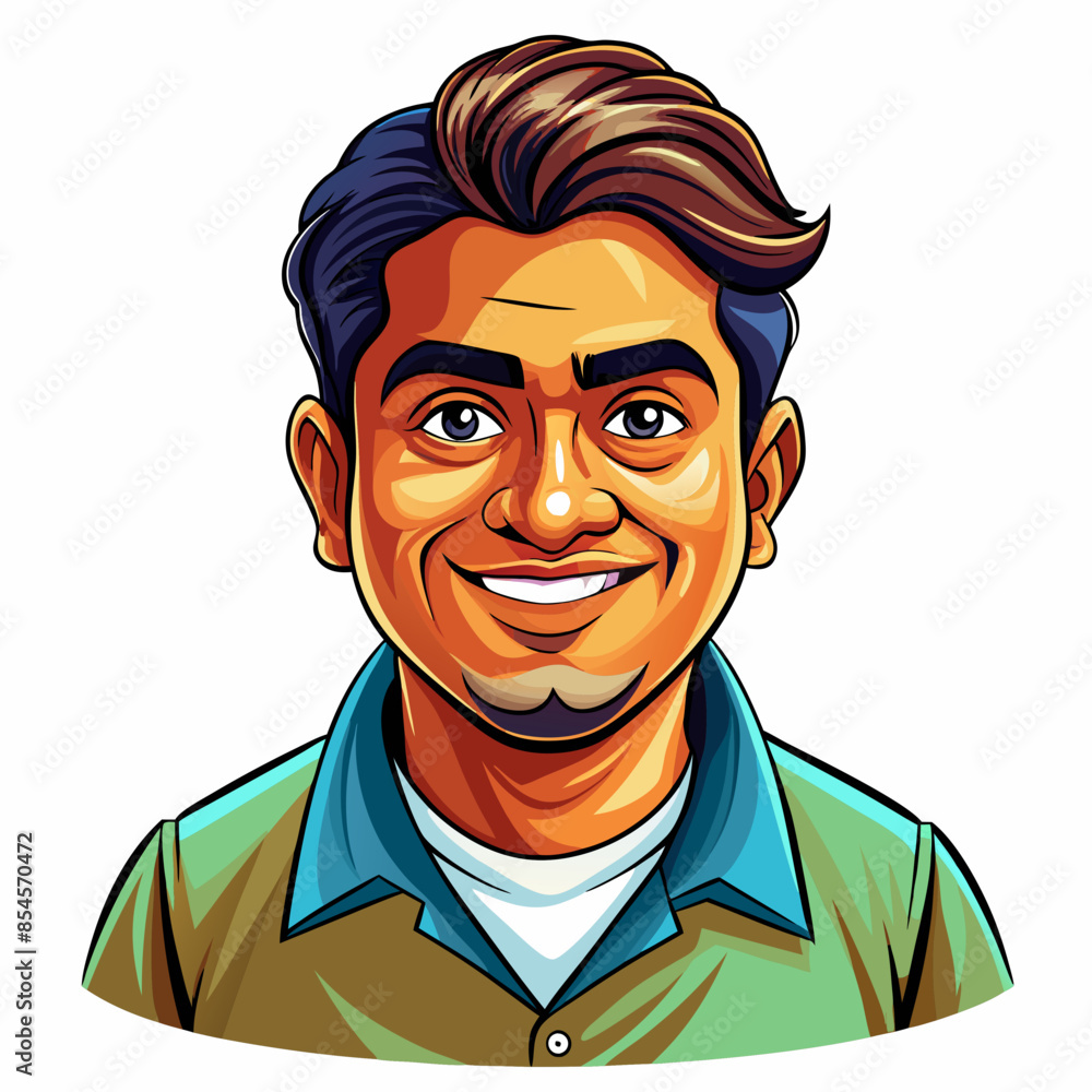Avatar of a smiling indian man on a white background. His head and body face forward. He is dressed casually. Avatar of a smiling indian man on a white background. His head and body face forward. He is dressed casually.