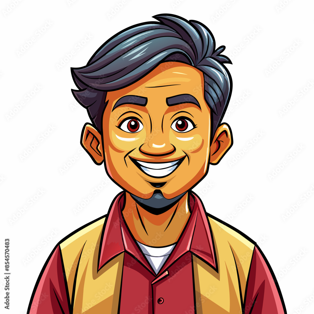 Avatar of a smiling indian man on a white background. His head and body face forward. He is dressed casually. Avatar of a smiling indian man on a white background. His head and body face forward. He is dressed casually.