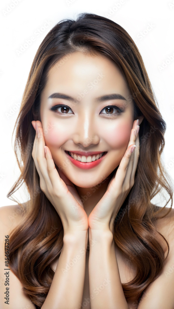 Asian woman touching face with hand while examining skin - beauty treatments - skin care - health Asian woman touching face with hand while examining skin - beauty treatments - skin care - health