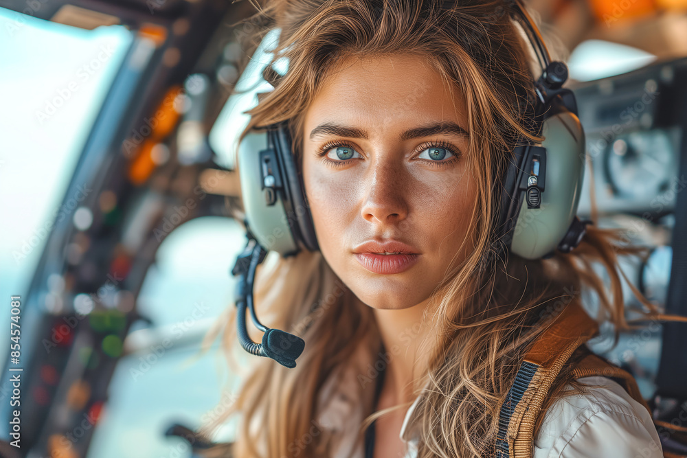 Female Pilot in Helicopter Cockpit Female Pilot in Helicopter Cockpit