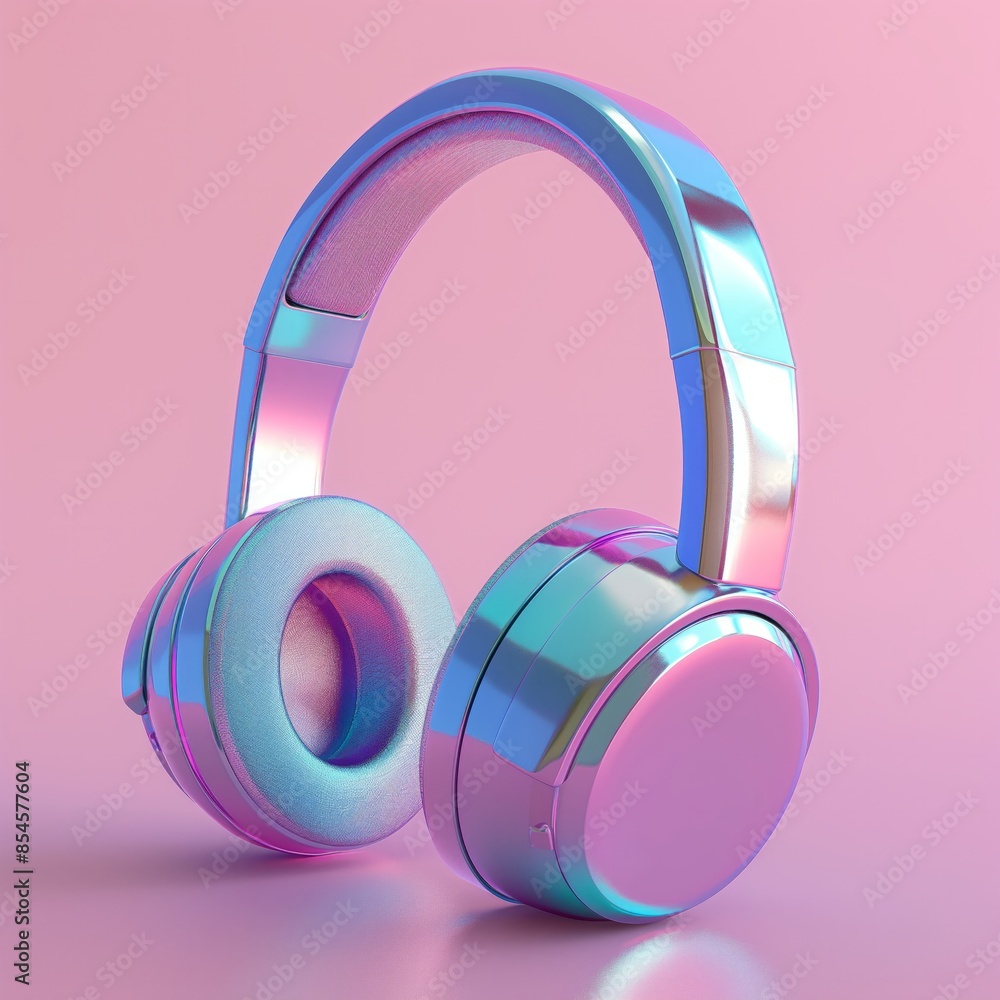 Iridescent Headphones on Pink Background. Ideal for music-themed designs and tech promotions. Iridescent Headphones on Pink Background. Ideal for music-themed designs and tech promotions.