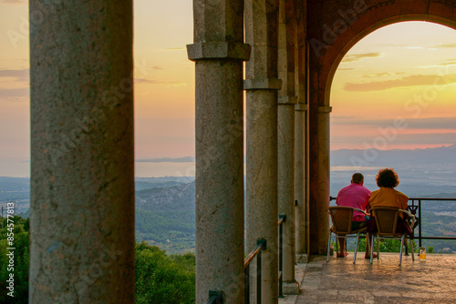 sunset at the Sanctuary of Our Lady of Cura. Algaida. Mallorca. Balearic Islands. Spain. photo