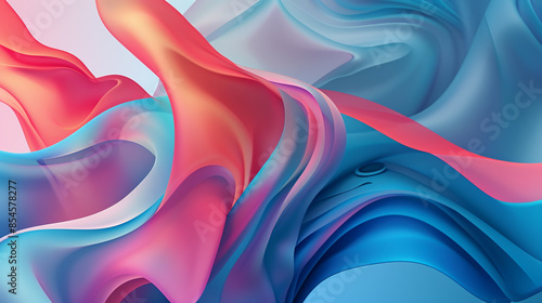 Fototapeta Naklejka Na Ścianę i Meble -  Abstract macOS wallpaper featuring shiny apple, blending soft blue and red gradients.