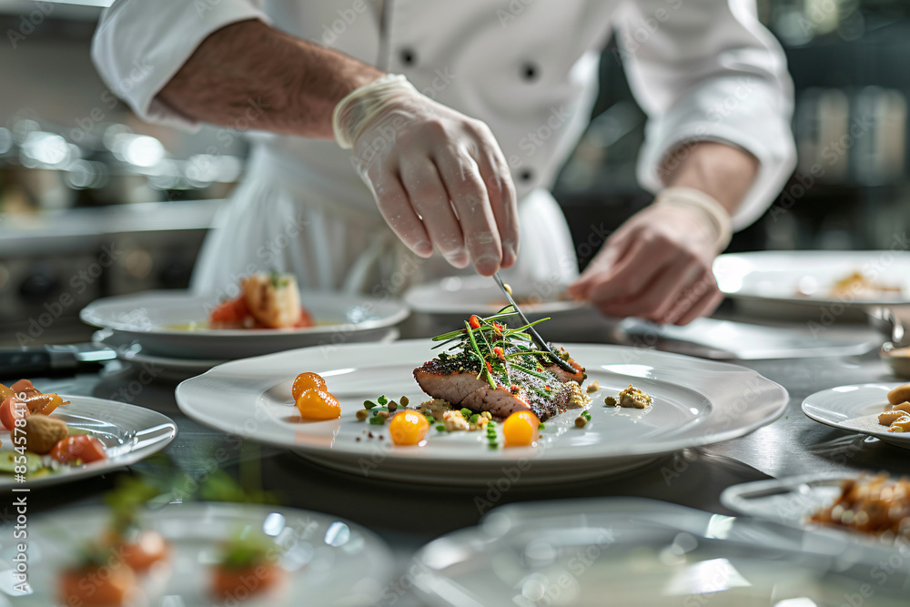 Professional chef preparing a gourmet dish Professional chef preparing a gourmet dish