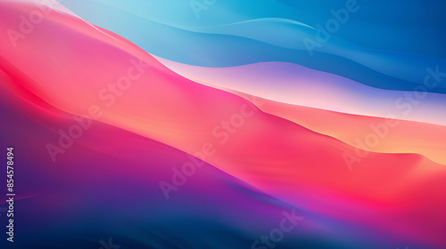 Fototapeta Naklejka Na Ścianę i Meble -  Soft blue and red gradients adorn the abstract backdrop resembling the shiny Apple wallpaper on macos.