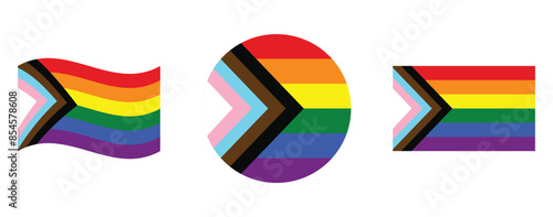 Progress pride flag in various shapes. updated Gay pride flag. vector illustration