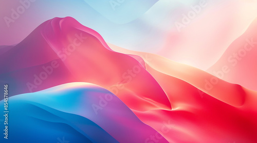 Fototapeta Naklejka Na Ścianę i Meble -  Soft blue and red gradients adorn the abstract backdrop resembling the shiny Apple wallpaper on macos.
