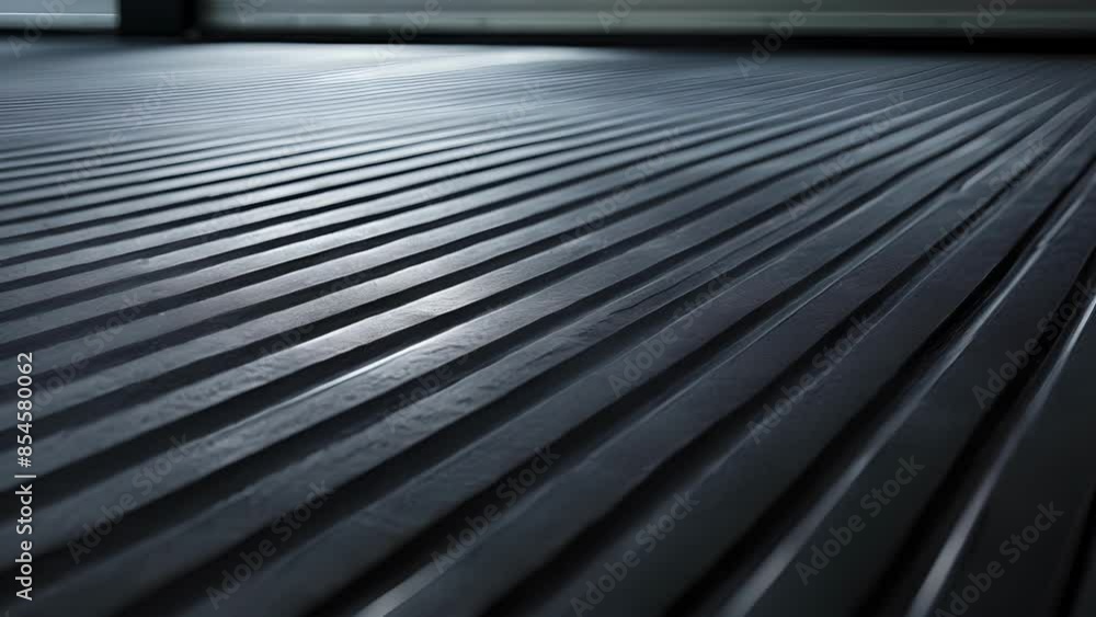 The third photo captures a smooth matte rubber flooring with a series of thin linear grooves running in parallel rows. The third photo captures a smooth matte rubber flooring with a series of thin linear grooves running in parallel rows.
