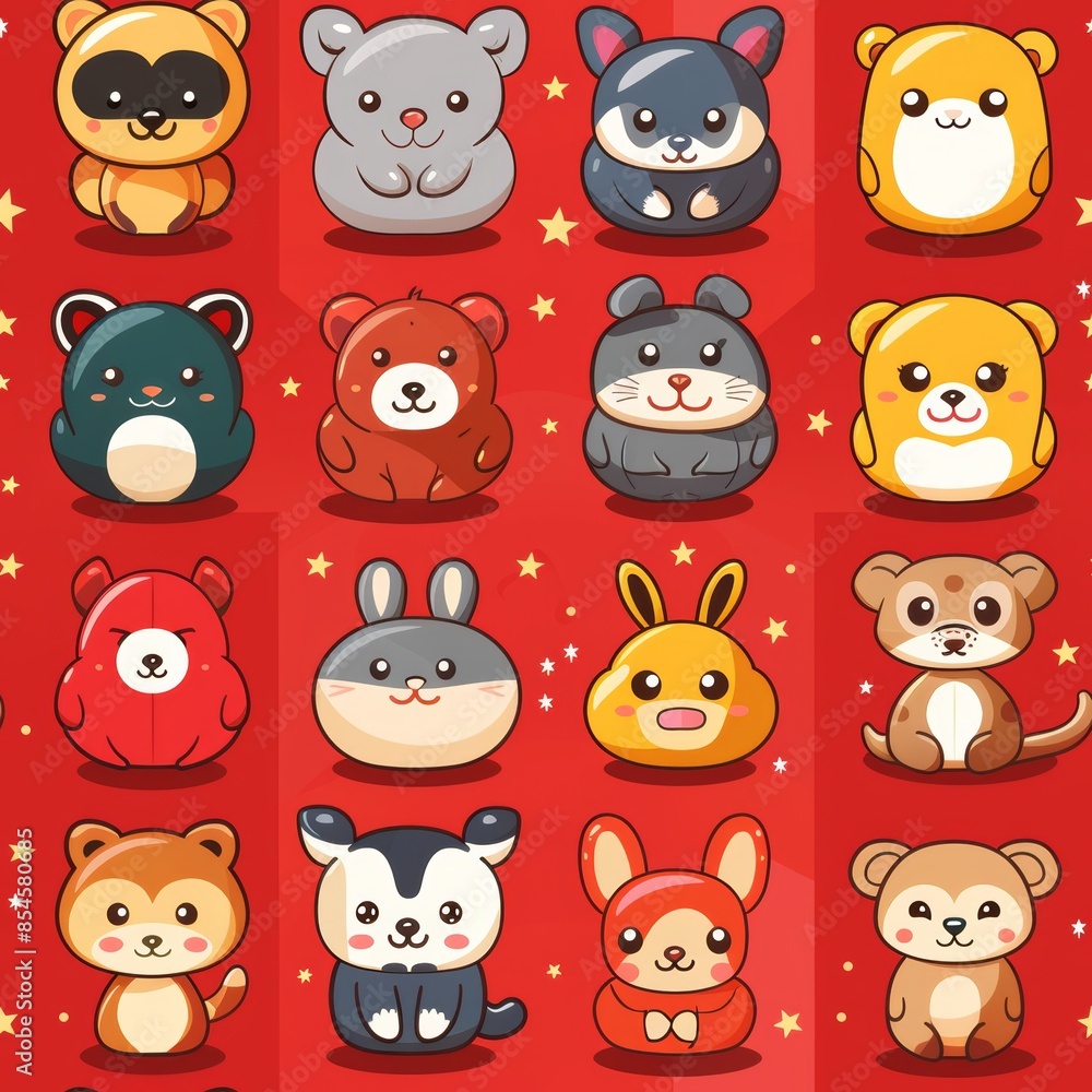 Traditional chinese style cartoon animal print design in a classic artistic theme Traditional chinese style cartoon animal print design in a classic artistic theme