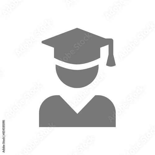 Student with graduation cap vector icon. Education, university degree symbol.