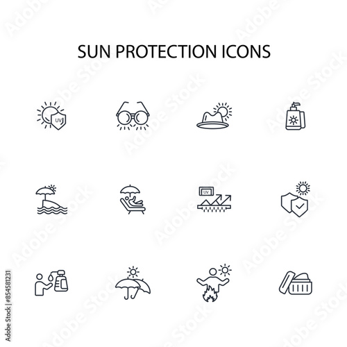 Sun protection icon set.vector.Editable stroke.linear style sign for use web design,logo.Symbol illustration. © zumrotul