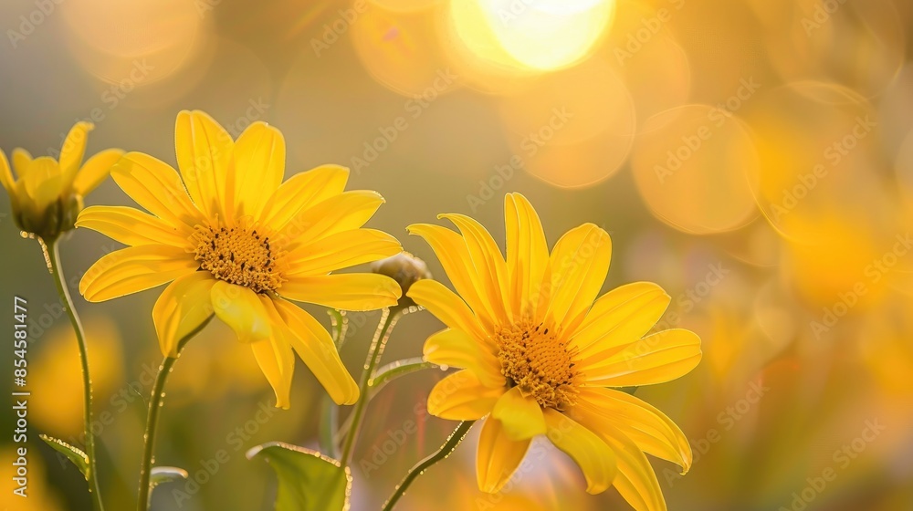 Fototapeta premium Yellow flowers close up with blurred background exuding a sunny and warm ambiance