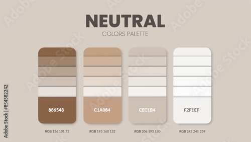 Color palette in a Neutrals colour theme collections. Color scheme or colors chart template. Color combination set of RGB, HSL and HEX codes. Color swatch for art, fashion, home design, or web design.