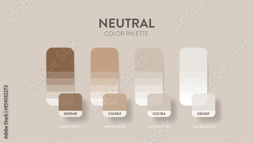 Color palette in a Neutrals colour theme collections. Color scheme or colors chart template. Color combination set of RGB, HSL and HEX codes. Color swatch for art, fashion, home design, or web design.