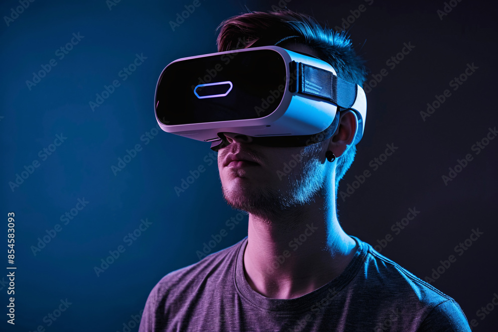 Virtual reality gaming setup gamer with VR headset immersive Virtual reality gaming setup gamer with VR headset immersive