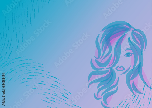 Donna stilizzata - disegno astratto - colore  sfumato azzurro - sfondo - slide - grafica vettoriale festa della donna - femminile - ideale per biglietto , presentazione, sublimazione, banner