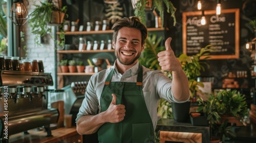 The smiling barista thumbs up photo