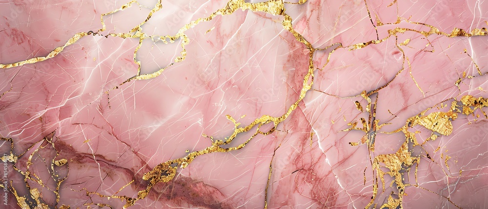 A detailed shot of a pink marble surface with intricate gold veining, highlighting the opulence and sophistication of the material for wall or floor design A detailed shot of a pink marble surface with intricate gold veining, highlighting the opulence and sophistication of the material for wall or floor design