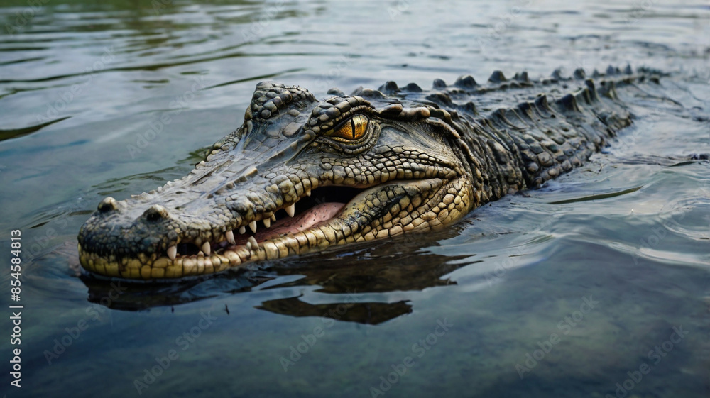 Watercolor painting: A stealthy crocodile lurking beneath the surface of a murky river, its powerful jaws and cunning instincts making it a formidable predator, Watercolor painting: A stealthy crocodile lurking beneath the surface of a murky river, its powerful jaws and cunning instincts making it a formidable predator,