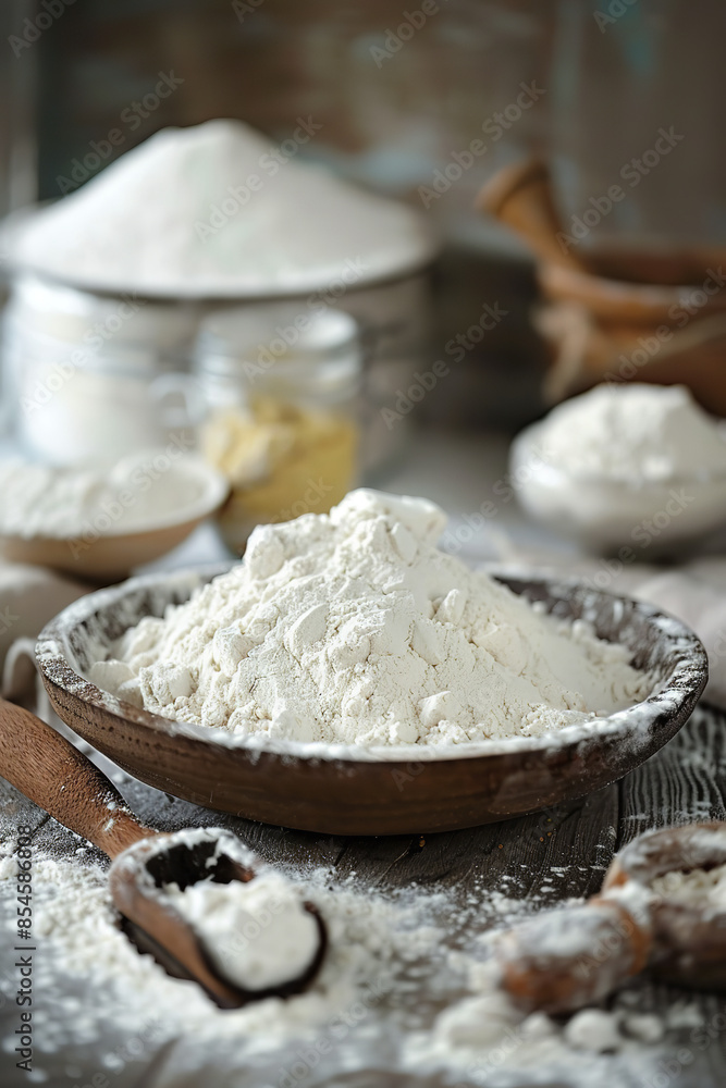 Artisan Bakery Scene with Flour Powder and Dough Kneading Process Artisan Bakery Scene with Flour Powder and Dough Kneading Process