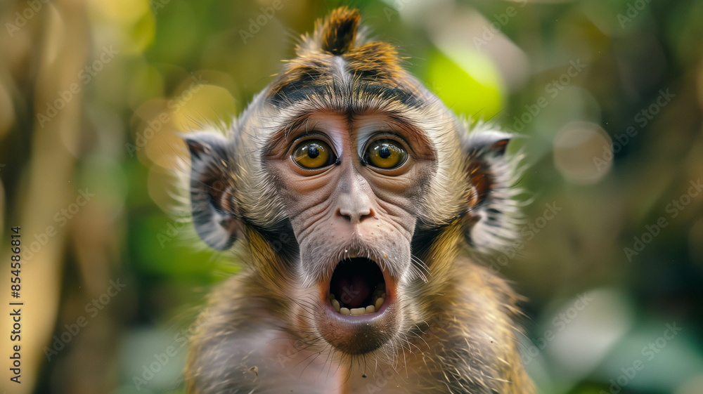 A tiny monkey caught in a moment of surprise, its expression captured in detail A tiny monkey caught in a moment of surprise, its expression captured in detail