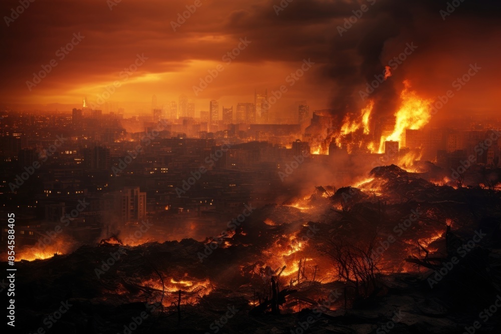 Burning city bonfire architecture destruction. Burning city bonfire architecture destruction.