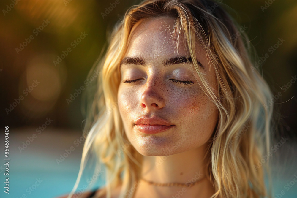 Fototapeta premium Relaxed yoga person meditating outdoors feel connection harmony with nature illustration made with Generative AI