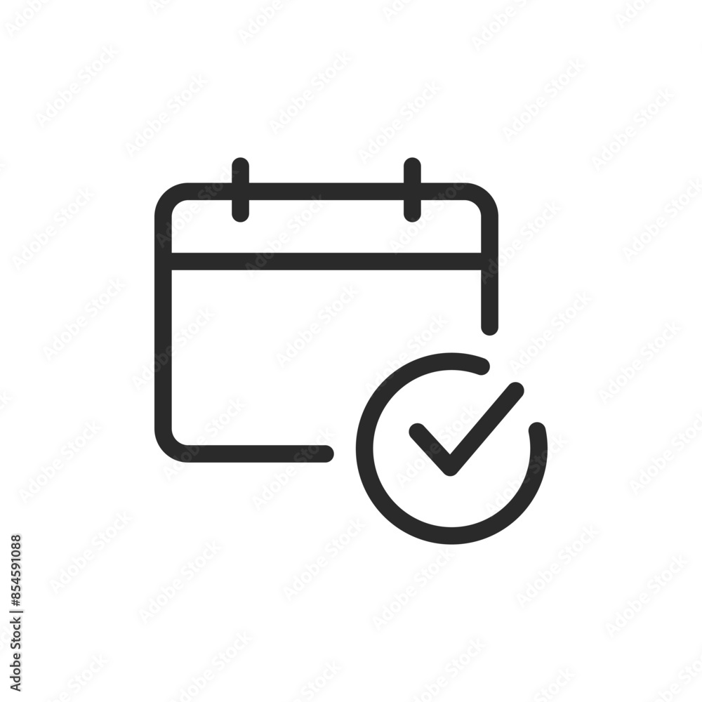 Calendar with check mark, linear style icon. Calendar with a check mark, scheduled or completed event. Editable stroke width. Calendar with check mark, linear style icon. Calendar with a check mark, scheduled or completed event. Editable stroke width.