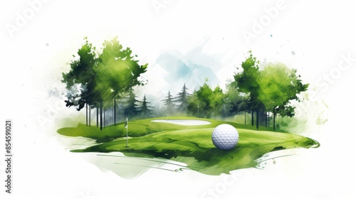 golf watercolor style illustration. White background