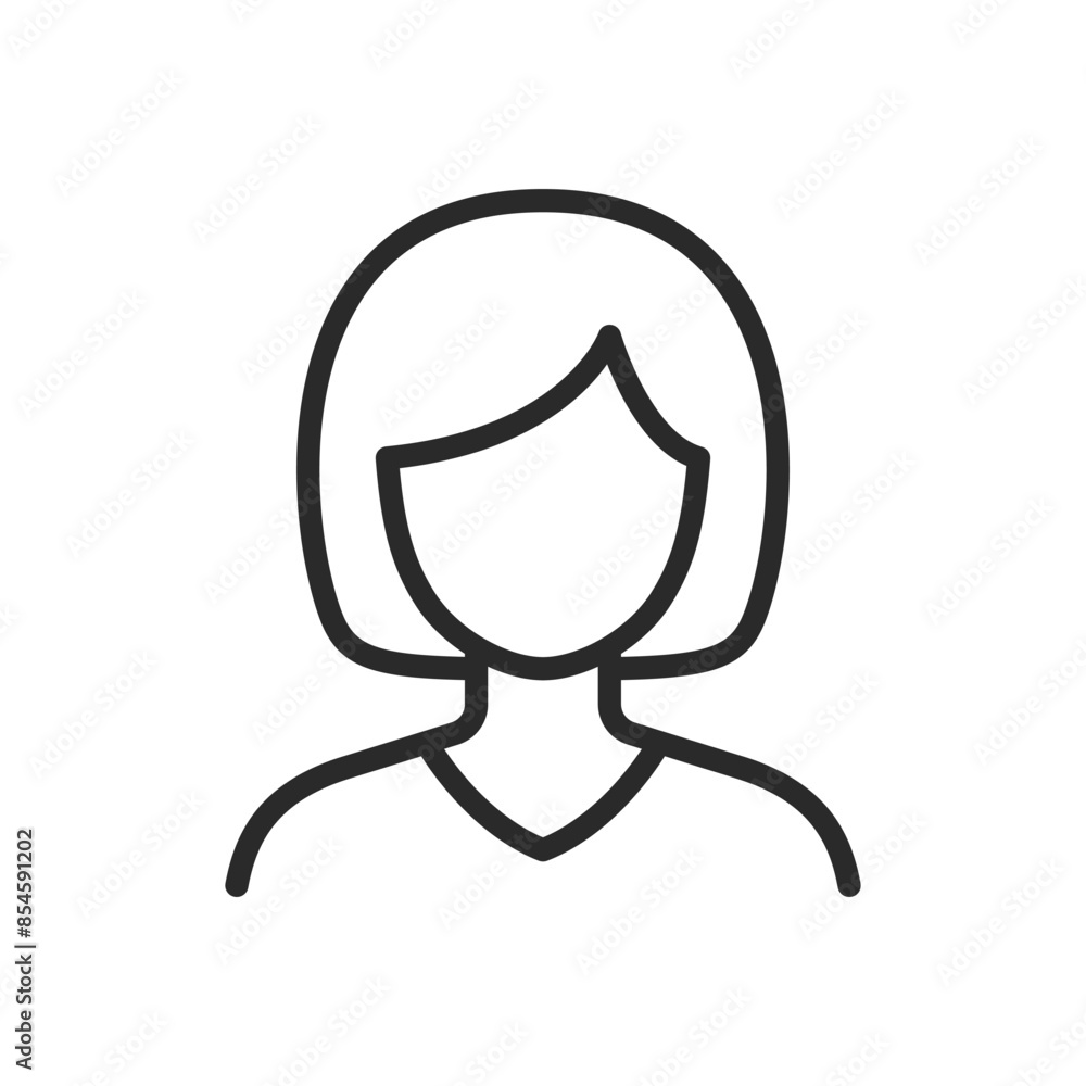 Woman with bob hairstyle, linear style icon. Editable stroke width Woman with bob hairstyle, linear style icon. Editable stroke width