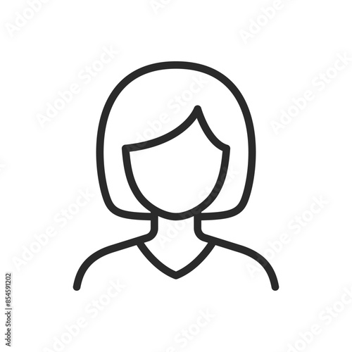 Woman with bob hairstyle, linear style icon. Editable stroke width