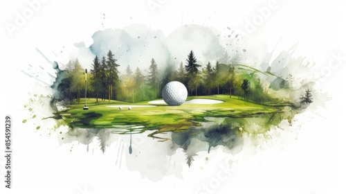 golf watercolor style illustration. White background